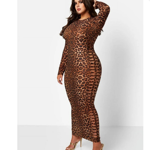 Leopard print cut out maxi bodicon dress 26/28, never worn - Picture 2 of 5